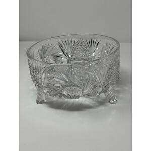 Vintage Cut Crystal Footed Bowl – Starburst Cut Glass Candy Dish
